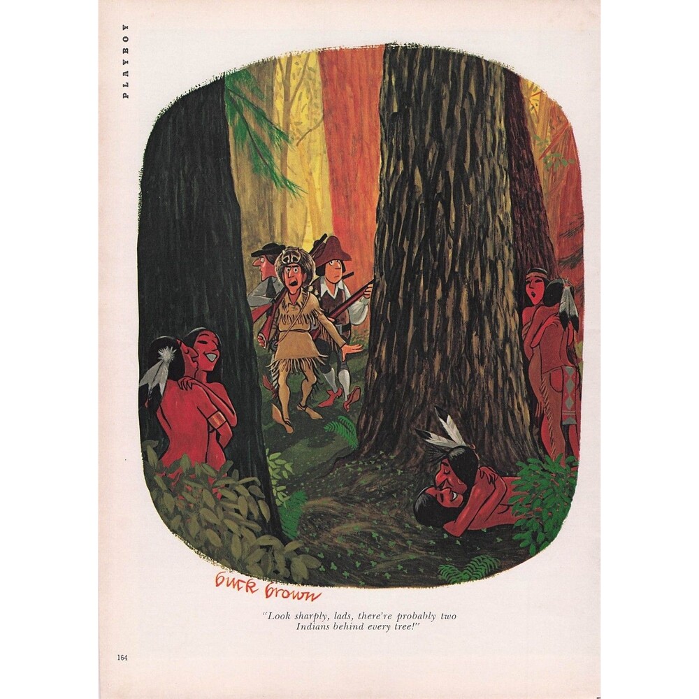 Vintage Buck Brown sexy adult Cartoon Art funny humor Indian Daniel Boone Tree